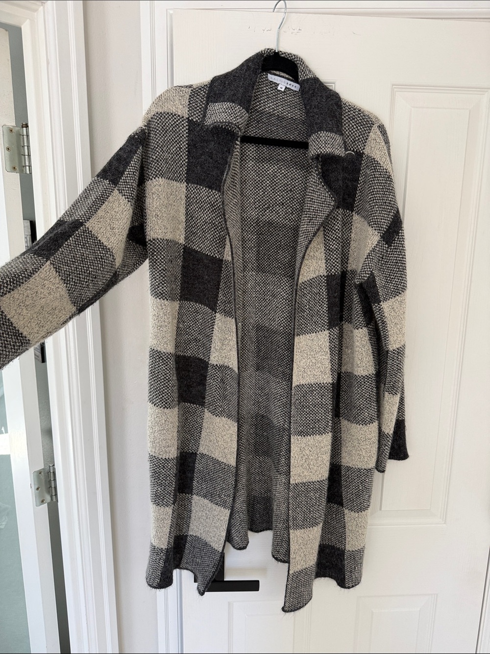 Baltic Born Open-Front Buffalo Check Cardigan - Black & Cream